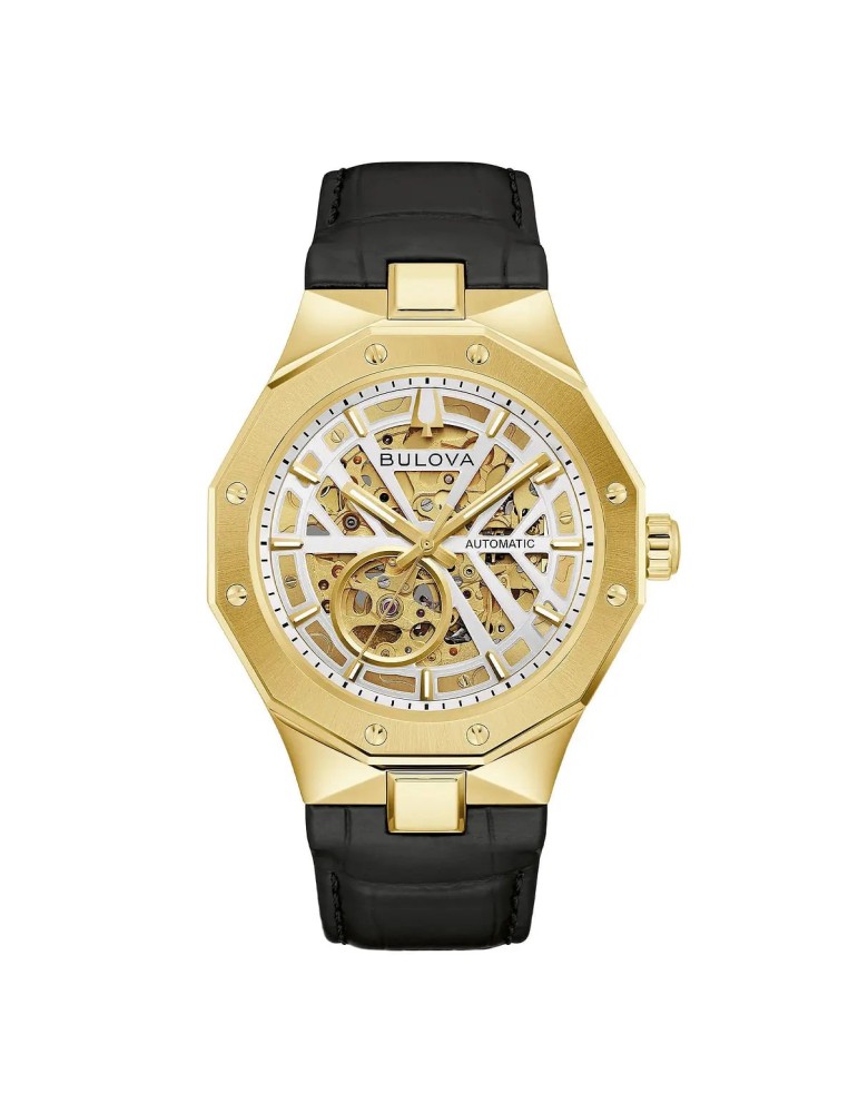 Bulova Watch - Octagon Prestige Automatic 42mm Gold & Black Skeleton