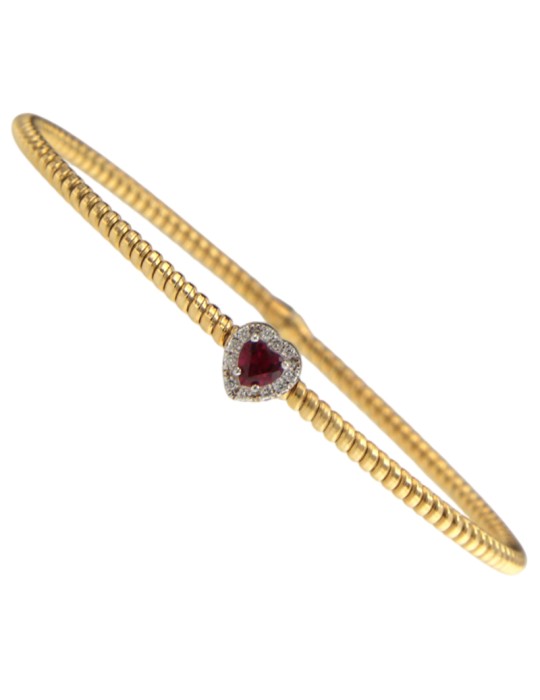 Antorà Memento Bracelet in 18-Karat Yellow Gold with Diamonds and a 0.28 ct Ruby Heart - 0