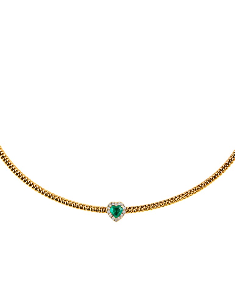 Collana Antorà - Memento in Oro Giallo 18 Carati con Cuore Smeraldo e Diamanti Naturali - 0