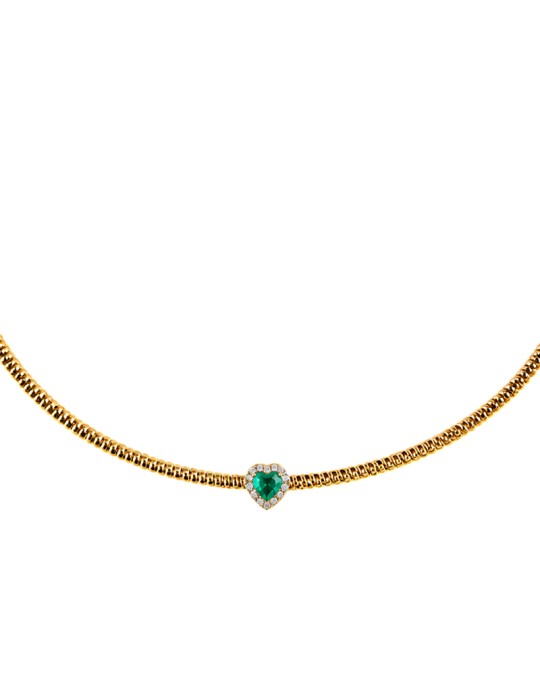 Collana Antorà - Memento in Oro Giallo 18 Carati con Cuore Smeraldo e Diamanti Naturali - 0
