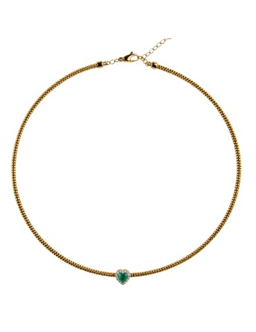 Collana Antorà - Memento in Oro Giallo 18 Carati con Cuore Smeraldo e Diamanti Naturali - 0