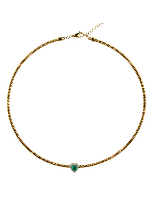 Collana Antorà - Memento in Oro Giallo 18 Carati con Cuore Smeraldo e Diamanti Naturali - 0