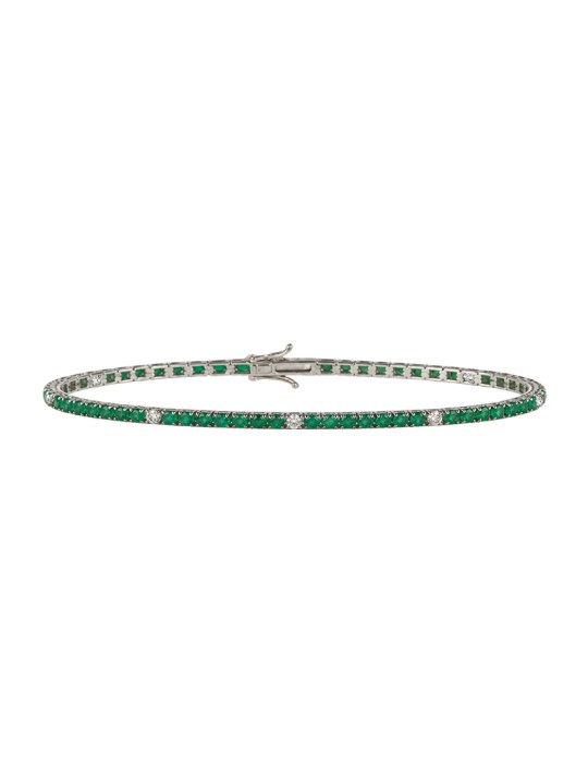 Crieri Tennis Bracelet – 18-Karat White Gold with Natural Diamonds and Green Emeralds (3.35 ct - 0