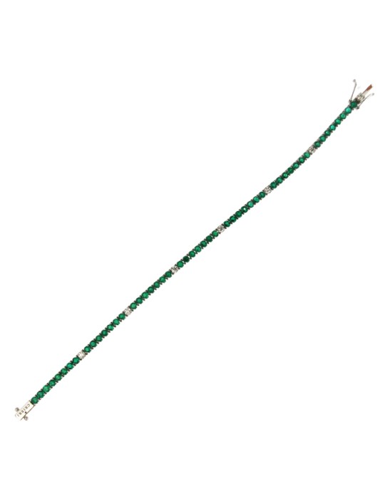 Bracciale Tennis Crieri - in Oro Bianco 18 Carati con Diamanti Naturali e Smeraldi Verdi 3,35 ct - 0