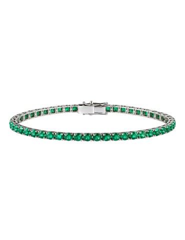 Bracciale Tennis Crieri - in Oro Bianco 18 Carati con Diamanti Naturali e Smeraldi Verdi 5,66 ct - 0