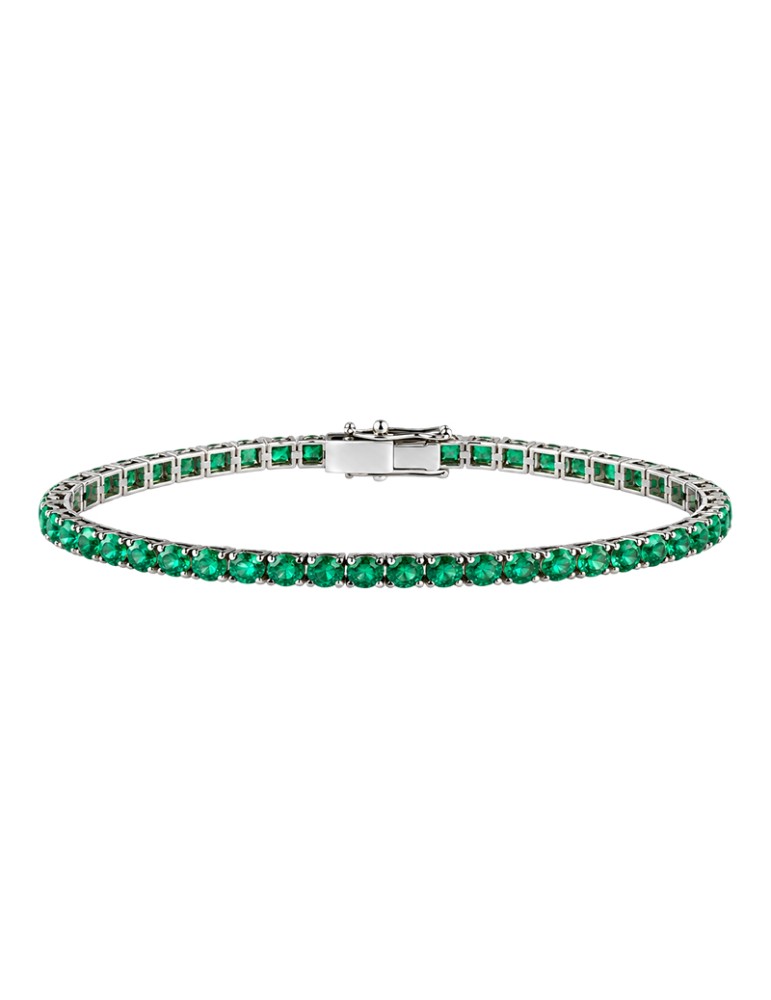 Bracciale Tennis Crieri - in Oro Bianco 18 Carati con Diamanti Naturali e Smeraldi Verdi 5,66 ct - 0