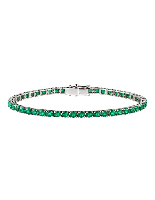 Crieri Tennis Bracelet – 18-Karat White Gold with Natural Diamonds and Green Emeralds (5.66 ct - 0