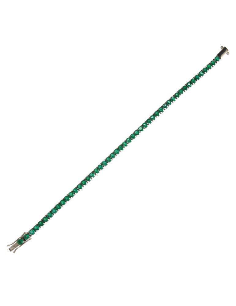 Bracciale Tennis Crieri - in Oro Bianco 18 Carati con Diamanti Naturali e Smeraldi Verdi 5,66 ct - 0