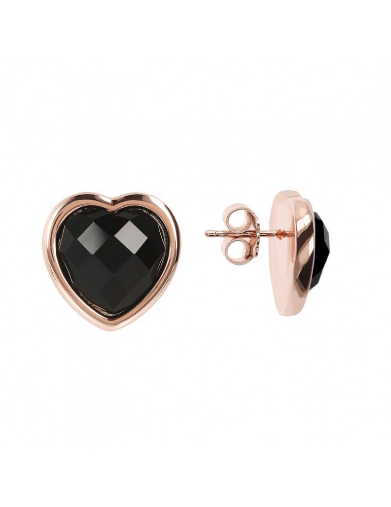 Bronzallure Lobo Heart Earrings Black Onyx for Women - 0