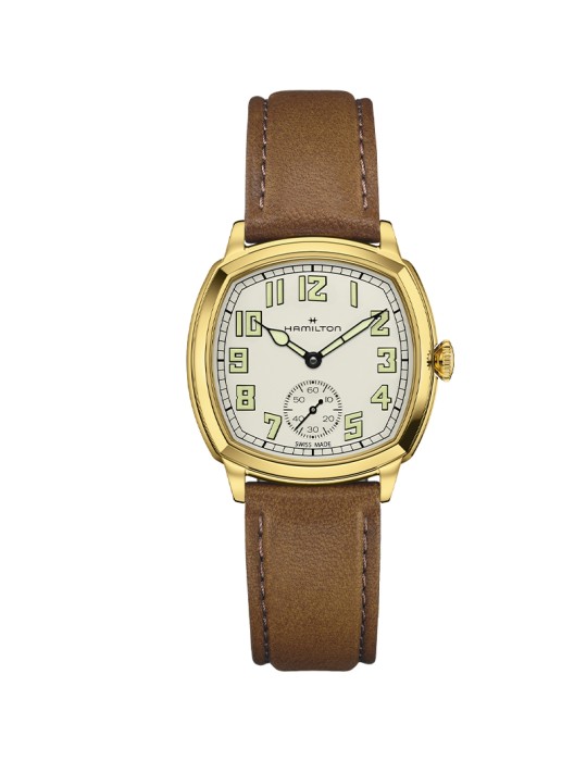 Orologio Hamilton - American Classic Cushion Mechanical 34mm Beige Dorato