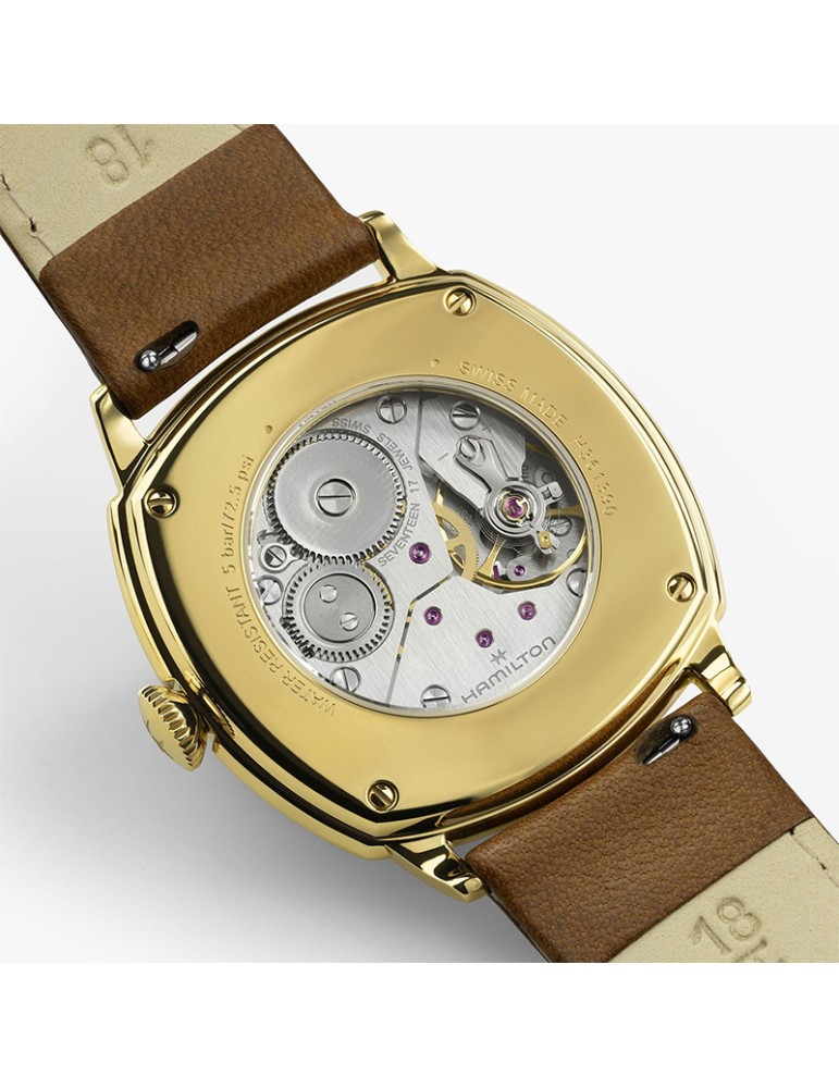 Orologio Hamilton - American Classic Cushion Mechanical 34mm Beige Dorato