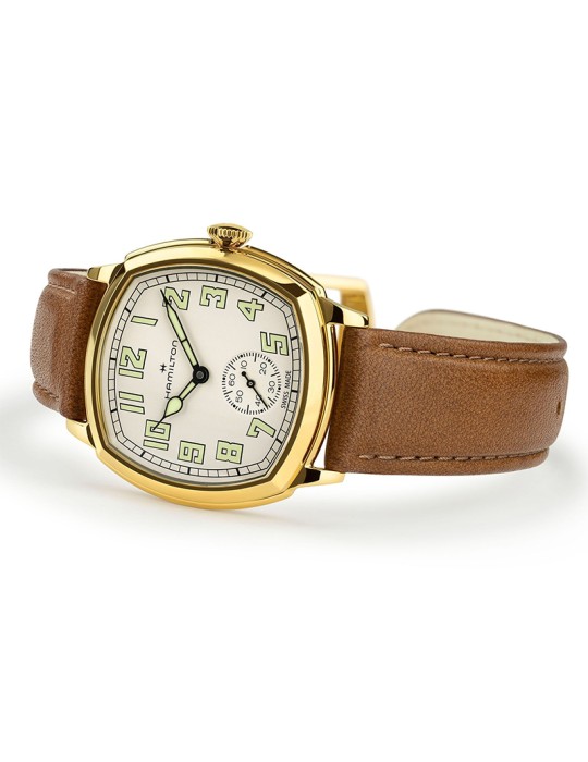 Orologio Hamilton - American Classic Cushion Mechanical 34mm Beige Dorato