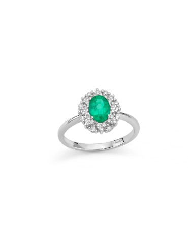Miluna Ring – 18-karat White Gold with Oval Emerald and Natural Diamonds - 0 2