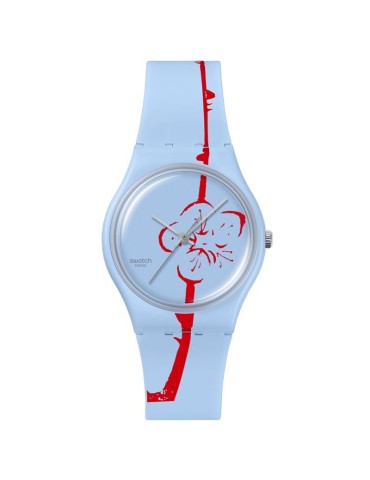 Orologio Swatch - Art Peace Hotel Flowering Plum Solo Tempo Azzurro 34mm con Fiore Astratto - 0