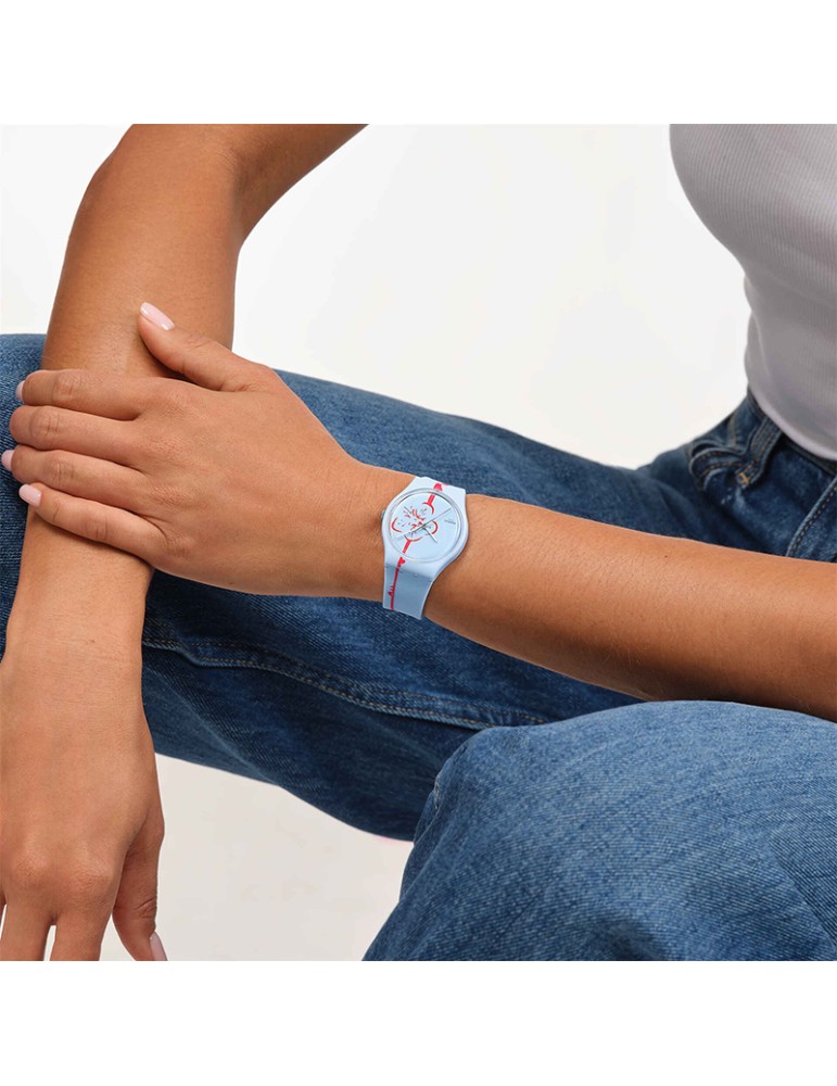 Orologio Swatch - Solo Tempo - Azzurro - 34mm -Fiore Astratto-SO28Z136