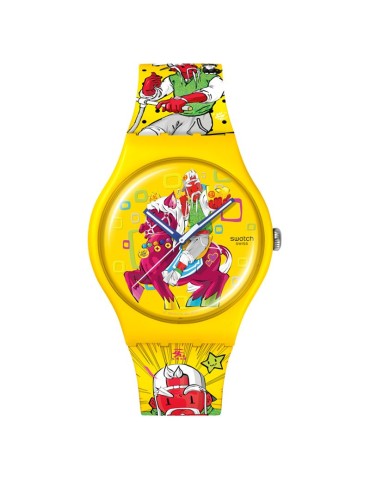 Swatch Watch - Only Time - Yellow - 41mm - Multicolored Prints - SO29Z157