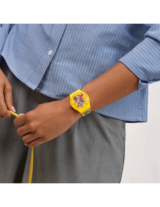 Orologio Swatch - Solo Tempo - Giallo-41mm-Stampe Multicolore-SO29Z157