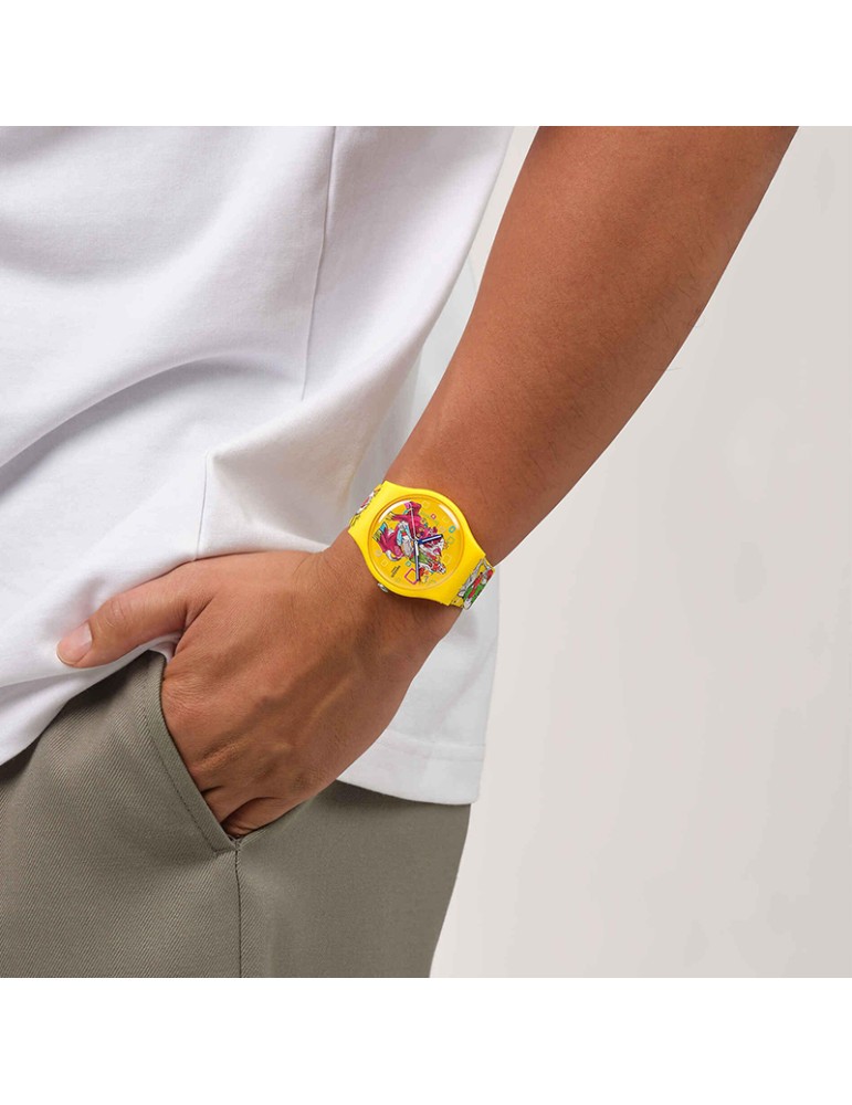 Swatch Watch - Only Time - Yellow - 41mm - Multicolored Prints - SO29Z157