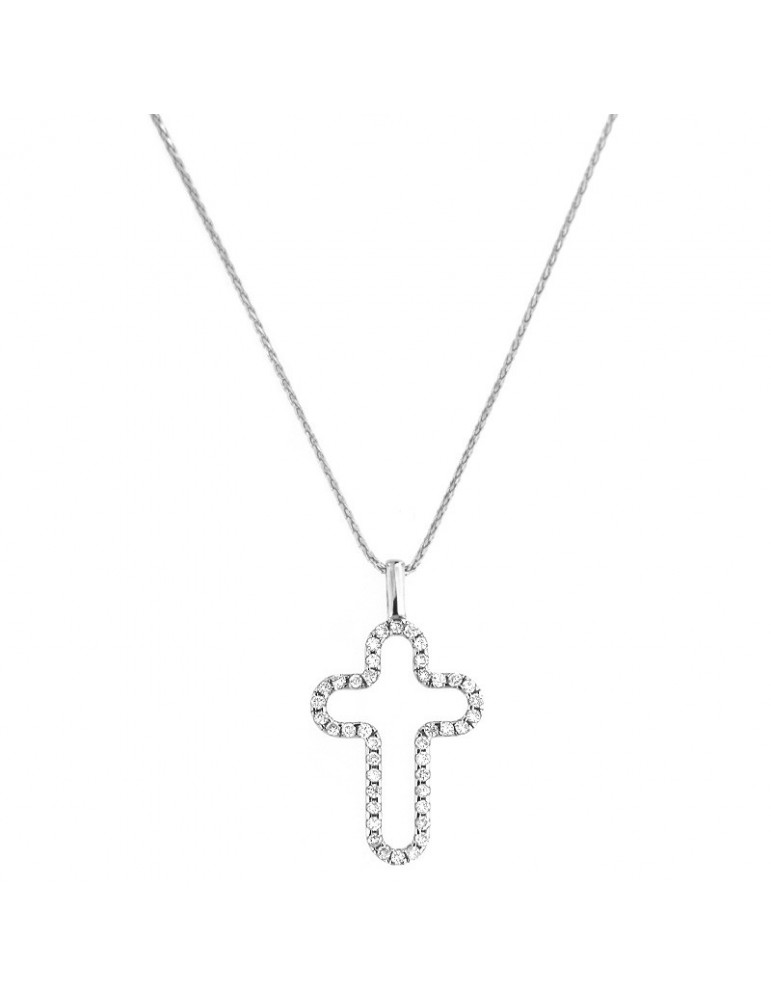 Collana Chimento - Croce in Oro Bianco con Diamanti Naturali - 0
