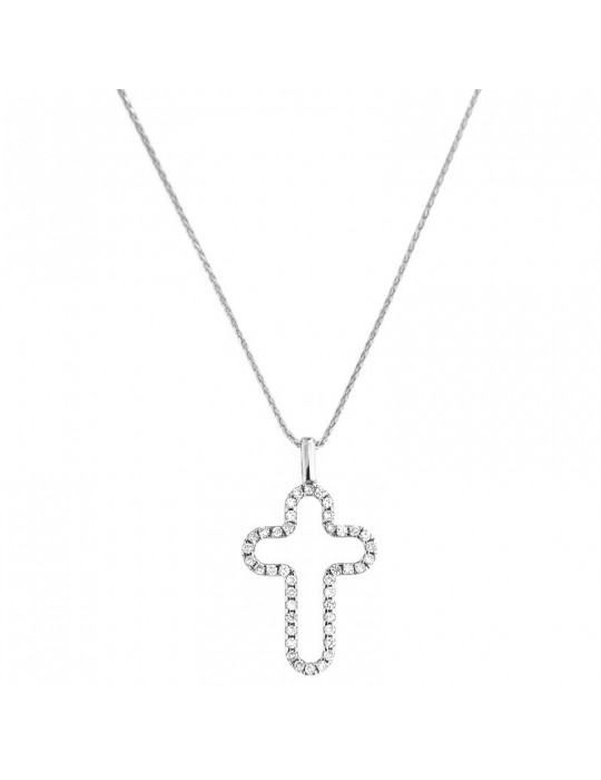 Collana Chimento - Croce in Oro Bianco con Diamanti Naturali - 0