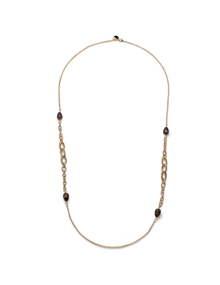 Unoaerre Necklace - Joya-Long-Golden Bronze-Tiger's Eye-14EXH0184G
