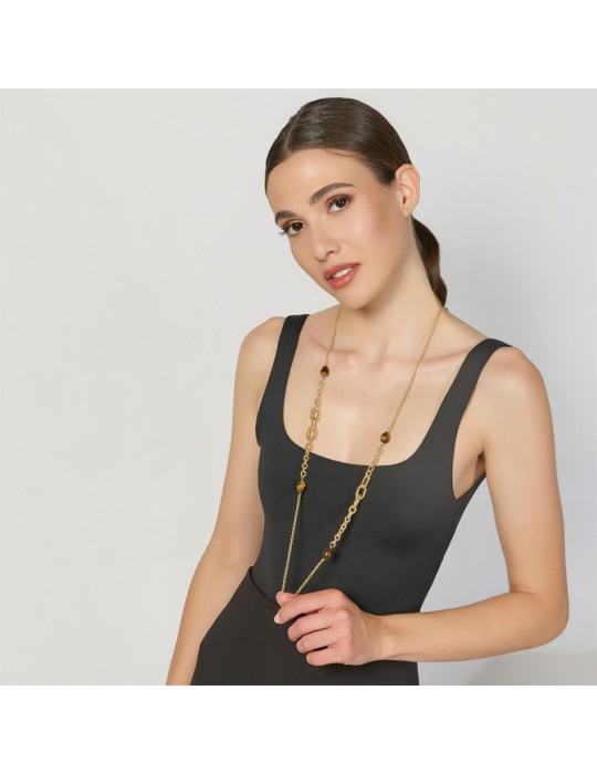 Collana Unoaerre - Joya-Lunga-Bronzo Dorato-Occhio di Tigre-14EXH0184G