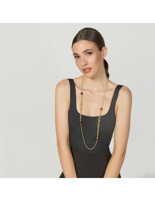 Collana Unoaerre - Joya-Lunga-Bronzo Dorato-Occhio di Tigre-14EXH0184G