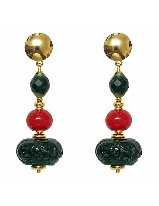 Orecchini Giadan - Argento 925% - Giada Verde - Corallo Rosso-GIADAN84
