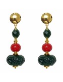 Giadan Earrings - 925% Silver - Green Jade - Red Coral-GIADAN84
