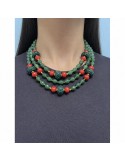 Giadan Necklace-Silver 925% Gold-Green Jade-Red Coral-GIADAN83