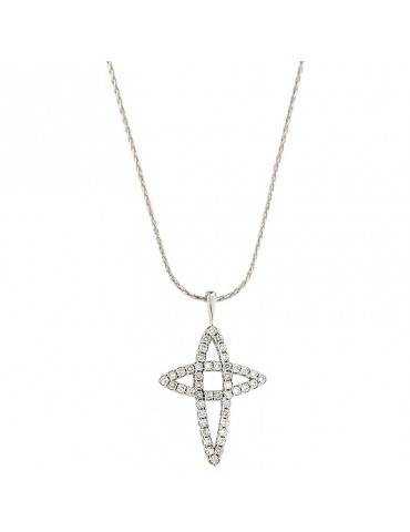 Collana Chimento - Croce in Oro Bianco con Diamanti Naturali - 0