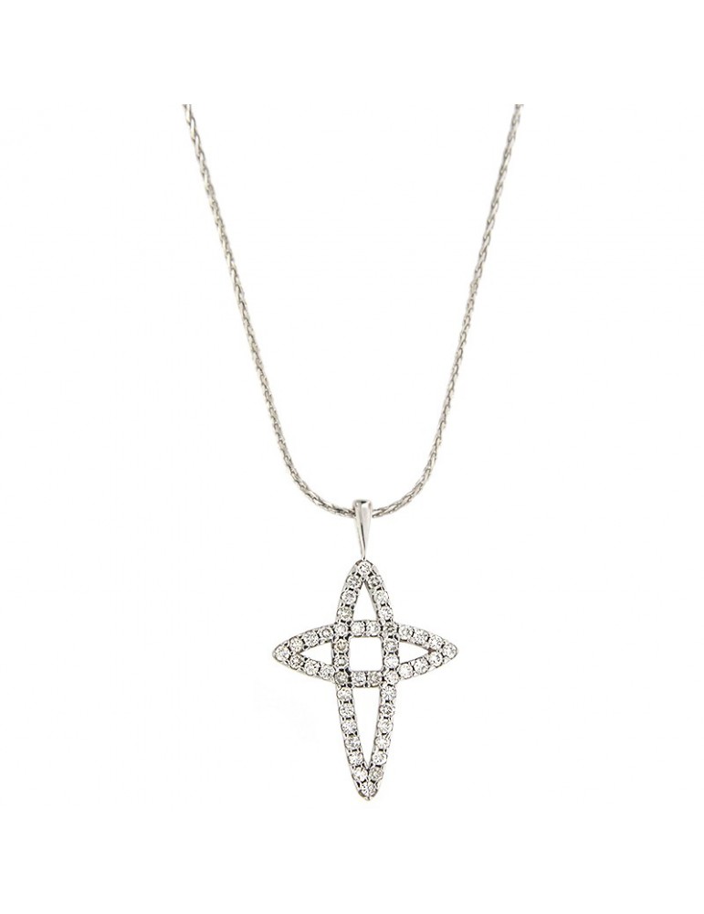 Collana Chimento - Croce in Oro Bianco con Diamanti Naturali - 0