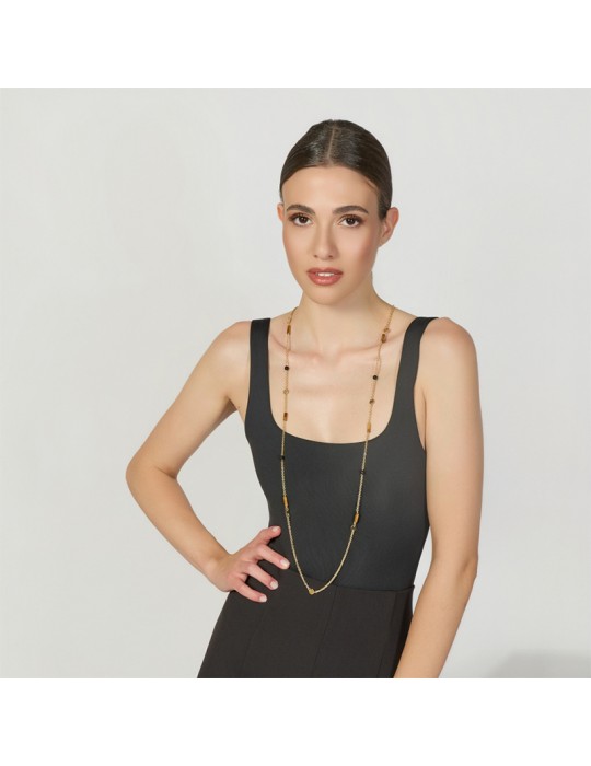 Collana Unoaerre - Joya - Lunga -Onice Nero-Occhio di Tigre-14EXH0194G