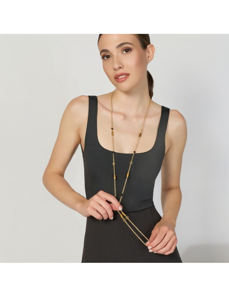 Unoaerre Necklace - Joya - Long - Black Onyx - Tiger's Eye - 14EXH0194G