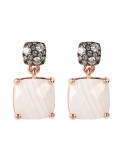 Bronzallure Woman Earrings - Square Pendants with White Agate and Pav - 0