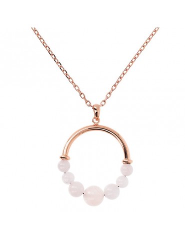 Bronzallure Woman Necklace - Variegated Circle Pendant with Rose Quartz - 0