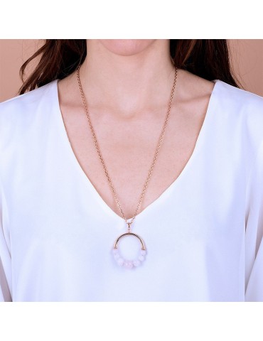 Bronzallure Woman Necklace - Variegated Circle Pendant with Rose Quartz - 0 2