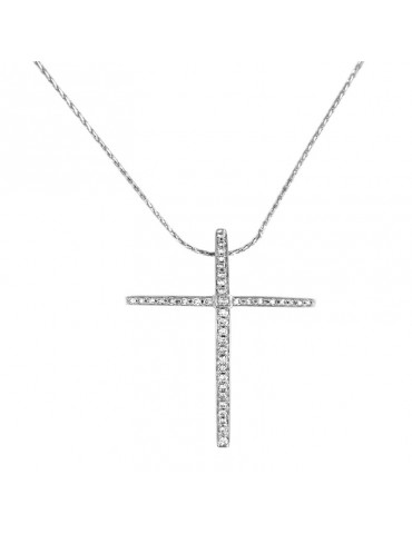 Collana Chimento - Croce in Oro Bianco con Diamanti Naturali - 0