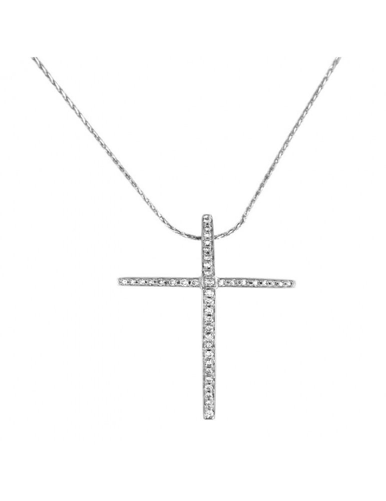 Collana Chimento - Croce in Oro Bianco con Diamanti Naturali - 0