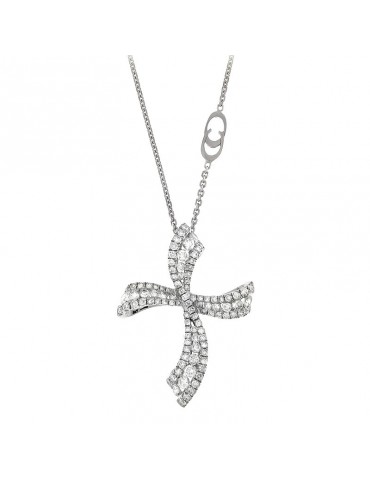 Collana Chimento - Croce in Oro Bianco con Diamanti Naturali - 0