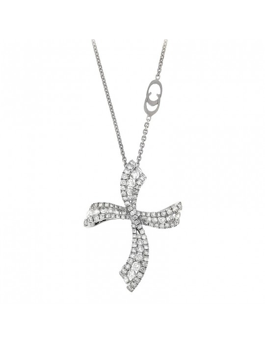 Collana Chimento - Croce in Oro Bianco con Diamanti Naturali - 0