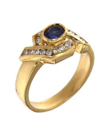 Picca Woman Ring - in Yellow Gold with Diamonds and Sapphire - 0
