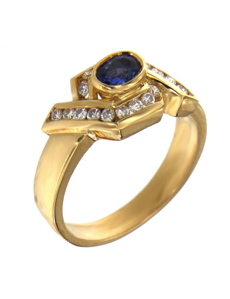 Anello Picca Donna - in Oro Giallo con Diamanti e Zaffiro - 0