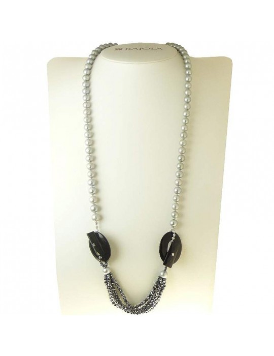 Rajola Woman Necklace - Buckle with Biwa Pearls and Black Onyx - 0