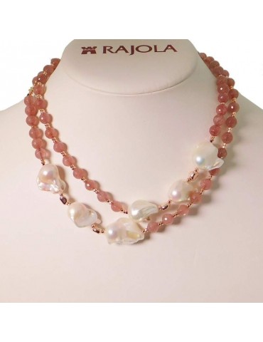 Rajola Woman - Life Necklace with Strawberry Quartz and Pink Hematite - 0