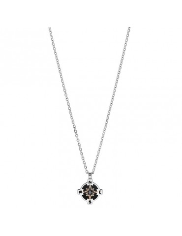 Zancan Necklace for Men - Black Magic Soft in White Gold with Compass Rose - 0