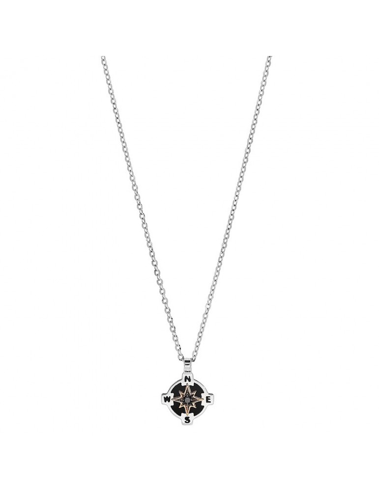 Zancan Necklace for Men - Black Magic Soft in White Gold with Compass Rose - 0
