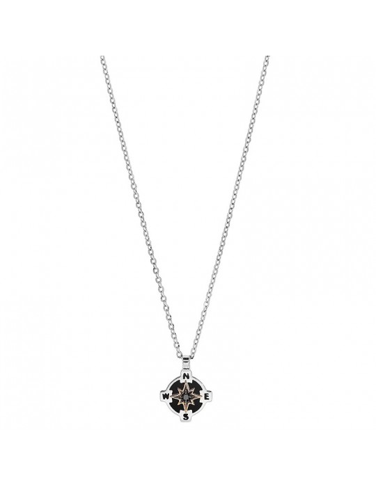 Zancan Necklace for Men - Black Magic Soft in White Gold with Compass Rose - 0