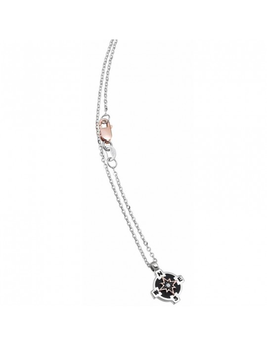 Zancan Necklace for Men - Black Magic Soft in White Gold with Compass Rose - 0