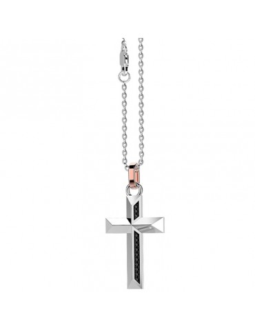 Zancan Necklace for Men - White Gold Insignia with Cross Pendant and Diamonds - 0 2